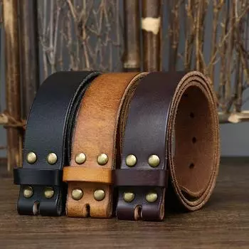 Ремень без головки и пряжки, мужской кожаный ремень с пряжкой первого слоя из чистой коровьей кожи, повседневный, ретро, стираный, тренд