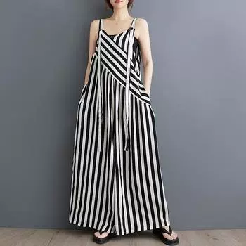 Ремень больших размеров, винтажный летний свободный повседневный комбинезон, женские широкие брюки с высокой талией