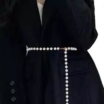 Ремень-цепочка с жемчугом для женщин, однослойная цепочка на талию, искусственный ретро в стиле ретро белый