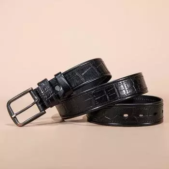 Ремень для брюк из натуральной кожи первого слоя из воловьей кожи растительного дубления, отполированный вручную, с пряжкой 110cm-130cm чёрный