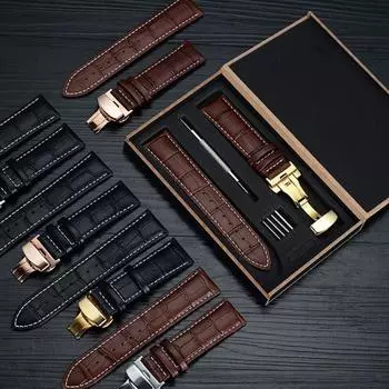 Ремень для часов с узором под крокодила и подарочной коробкой. Аксессуары для часов 20mm-Brown-Silver Buckle