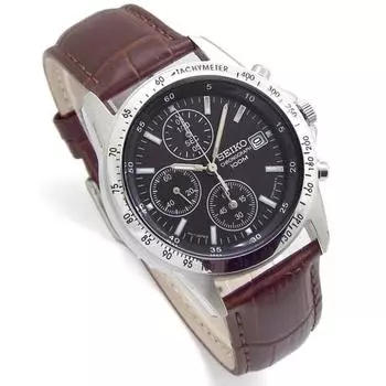 Ремень для часов SEIKO Chronograph из натуральной кожи, официальный дистрибьютор Seiko, черный, темно-коричневый, SND367P1-DB