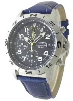 Ремень для часов SEIKO Chronograph из натуральной кожи, официальный дистрибьютор Seiko, темно-синий, SND379P-BL