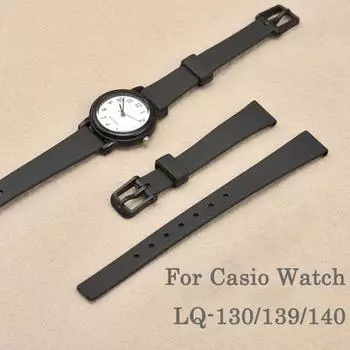 Ремень для часов, устойчивый к поту, дышащий, мягкий силиконовый ремешок для умных наручных часов, сменный ремешок для Casio LQ-139/130/140 чёрный