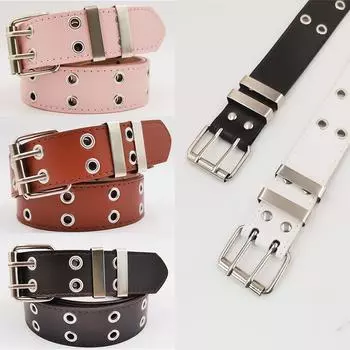 Ремень для девочек с двойным выхлопным люверсом - джинсы в стиле панк с цепочным декором, европейский и американский модный ремень из полиуретана