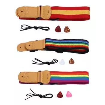 Ремень для гитары Rainbow, регулируемая длина, расширенный ремень для гитары с карманом для медиатора для укулеле, бас-гитары, электрогитары 3 Colored