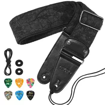 Ремень для гитары с анаглифическим тиснением и цветочным узором, ремень для электробас-гитары, акустической гитары, ширина ремня для бас-гитары, фиксация кабеля с помощью медиатора, черная мягкая гитара