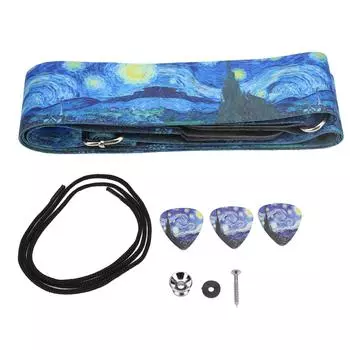 Ремень для гитары Starry Night, длина, регулируемая, ширина 5 см, кожаный конец, универсальный ремень для электрогитары