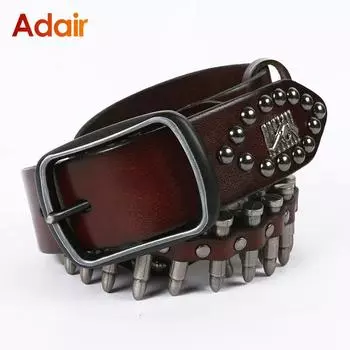 Ремень для мужчин и женщин из 100% коровьей кожи, пояс из натуральной кожи, джинсовый повседневный индивидуальный ремень-пуля, декорированный в стиле панк ремень PK013 100cm чёрный