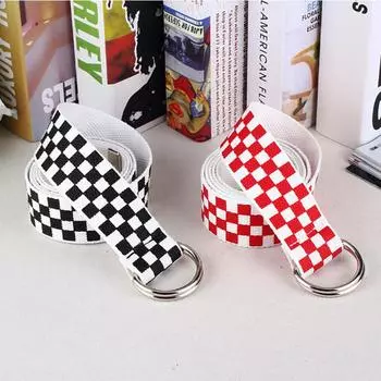 Ремень для пары в шахматную клетку, черный, белый, длинный, клетчатый ремень из парусины, пояс