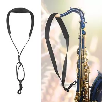 Ремень для саксофона с толстой мягкой подкладкой, регулируемая пряжка, черный крючок для баритон-альт-тенор-сопрано-саксофона