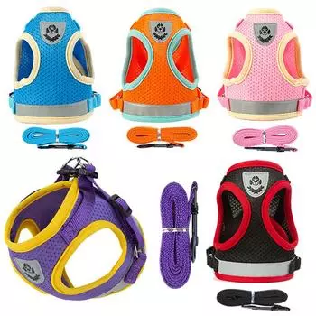 Ремень для щенков, поводок для маленьких и средних собак, комплект поводков для прогулок, сетчатый жилет для прогулок, чихуахуа, йорков, принадлежности для французского бульдога XS 1-1.5 kg чёрный