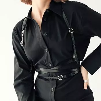 Ремень для тела, кожаный ремень для нижнего белья, корсет, фетиш-одежда, готический ремень, подтяжки для женщин Ajustable чёрный