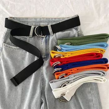Ремень из холста с пряжкой из двух колец, сто универсальных джинсовых ремней, украшение для летних брюк для студентов без проколов One Size белый