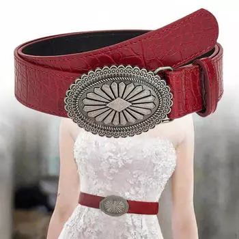 Ремень из искусственной кожи для женщин, повседневный, декоративный, на талию красный