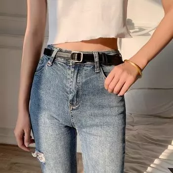 Ремень из искусственной кожи для женщин с квадратной пряжкой и пряжкой, ремень для джинсов, шикарный женский чёрный