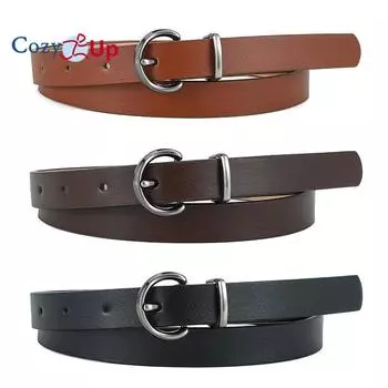 Ремень из искусственной кожи с круглой пряжкой, декоративный для джинсов и брюк 105*1.9cm чёрный