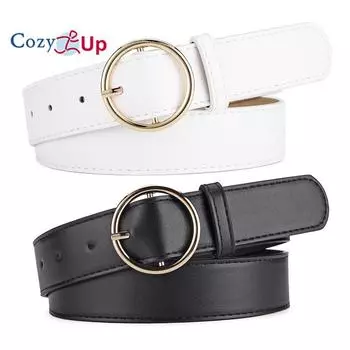 Ремень из искусственной кожи с круглой пряжкой, универсальный декоративный ремень для женских джинсов 105*3.3cm чёрный