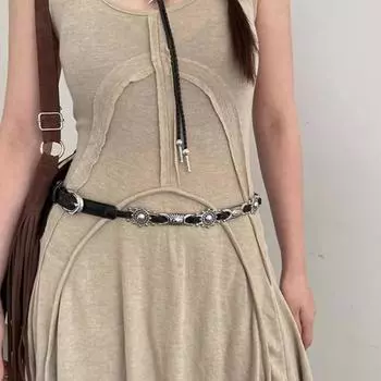 Ремень из искусственной кожи с пряжкой, гравированный, тонкий, в стиле ретро, ковбойский пояс, декоративный чёрный