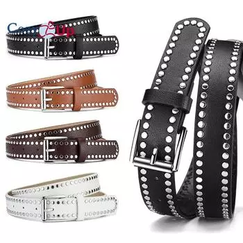 Ремень из искусственной кожи с заклепочной пряжкой в стиле панк для мужчин и женщин с таким же высококачественным ремнем для брюк в стиле хип-хоп из металла 2.8*107cm чёрный