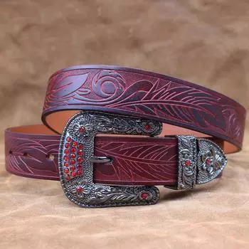 Ремень из коровьей кожи, мужской кожаный ремень с пряжкой в стиле вестерн, модный, индивидуальный, толстый, тисненый ремень 105cm жёлтый