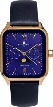 Ремень из кожи с квадратным календарем и фазами Луны, водонепроницаемый, деловой, формальный, ограниченная модель, розовый, золотой, синий [Salvatore Mara] для мужчин синий