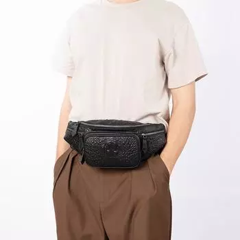 Ремень из крокодиловой кожи для мужчин, классическая модная многофункциональная нагрудная сумка из коровьей кожи с тиснением чёрный