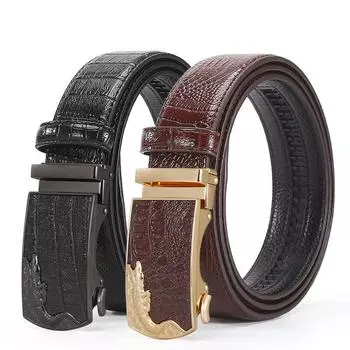 Ремень из натуральной коровьей кожи премиум-класса с автоматической пряжкой, универсальный, деловой, высококачественный, с узором под крокодиловую кожу 115cm