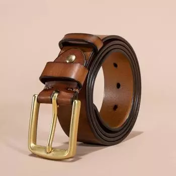 Ремень из натуральной кожи первого слоя, мужской, ретро, с пряжкой, повседневный, универсальный, мужской, первого слоя, из коровьей кожи 110cm-130cm чёрный