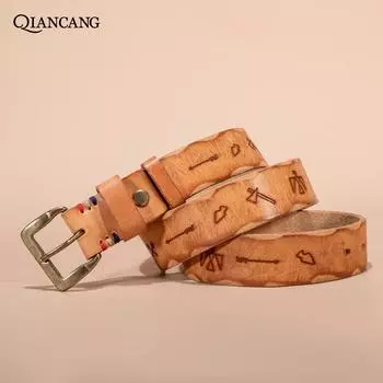 Ремень из натуральной кожи растительного дубления с медной пряжкой, мужской, повседневный, простой, универсальный, в стиле ретро 110cm130cm