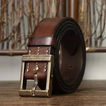 Ремень из натуральной кожи ручной работы, промытый в тяжелой промышленности, старый, утолщенный, сетчатый, первый слой, мужской, ретро, кожаный ремень 105cm