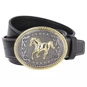 Ремень из натуральной кожи с гравированной пряжкой, черный as described чёрный