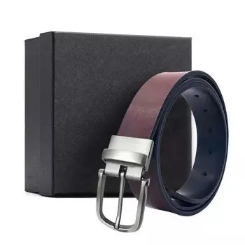 Ремень из натуральной кожи с пряжкой, мужской ремень, подарочная коробка, из коровьей кожи, деловой повседневный, для джинсов, двухсторонний, простой ремень 120CM~125CM
