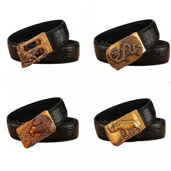 Ремень из натуральной кожи с пряжкой из сплава бронзы и рисунком в виде животных, автоматическая пряжка из коровьей кожи 110cm
