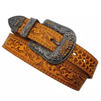 Ремень из натуральной кожи в стиле ретро с гравировкой, мужские повседневные брюки из коровьей кожи первого слоя с тиснением, ремень из коровьей кожи растительного дубления, повседневный, универсальный 105cm жёлтый