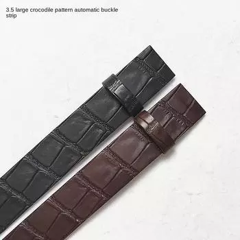 Ремень из воловьей кожи без головы, кожаный брючный ремень растительного дубления 3,5, большой крокодиловый узор, прозрачное крашение, полоса с автоматической пряжкой чёрный