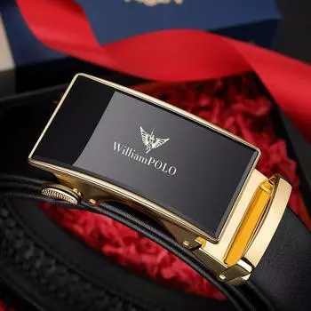 Ремень King мужской;Мужской ремень Zhuo Fan из натуральной воловьей кожи с автоматической пряжкой;s ежедневный ремень для делового отдыха 105cm золотой