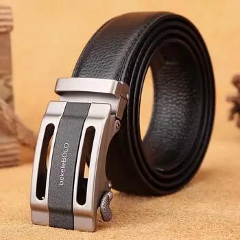 Ремень кожаный с автоматической пряжкой, новые модные повседневные мужские ремни, высококачественные ремни из натуральной кожи 110cm чёрный