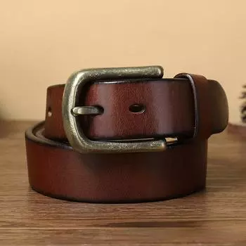 Ремень мужской из чистой меди с пряжкой из натуральной кожи в стиле ретро, модный универсальный молодежный повседневный ремень для брюк 100cm