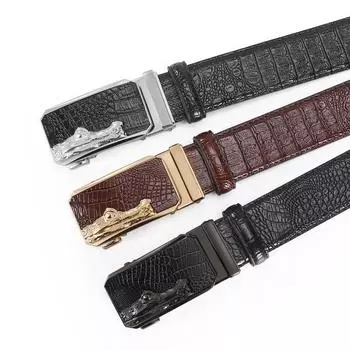 Ремень мужской из крокодиловой кожи с автоматической пряжкой, для среднего и молодого возраста, деловой, легкий, роскошный, из коровьей кожи 115cm золотой