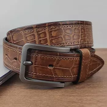 Ремень мужской из натуральной кожи, модный первый слой из коровьей кожи с узором под крокодила, мужской повседневный ремень 105cm хаки
