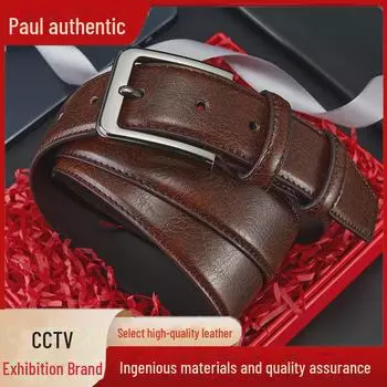 Ремень мужской из натуральной кожи Qingqi Paul с пряжкой - универсальный, деловой, повседневный, из коровьей кожи для всех возрастов