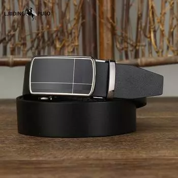 Ремень мужской из натуральной кожи с автоматической пряжкой, ремень из натуральной кожи, ремень для молодых мужчин, деловой повседневный 100cm чёрный
