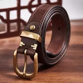 Ремень мужской из натуральной кожи с латунной пряжкой, первый слой, настоящая коровья кожа, ретро-стираемый ремень, молодежный, ручной работы, универсальные повседневные брюки с приливом 85cm