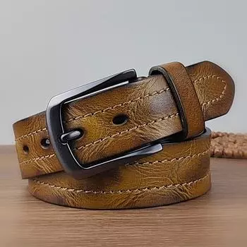 Ремень мужской из натуральной высококачественной натуральной коровьей кожи с пряжкой-иглой, простой американский кожаный ремень для мужчин 105cm хаки