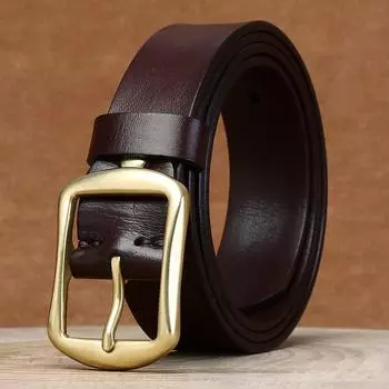 Ремень мужской, корейский стиль, модная модная латунная пряжка, кожаная пряжка, первый слой, коровья кожа, простой универсальный ремень для брюк 100cm