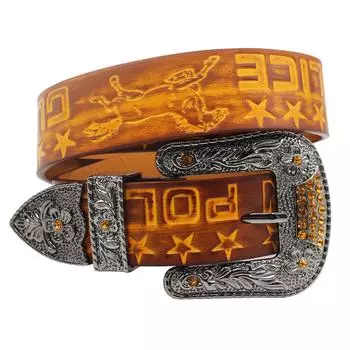 Ремень мужской кожаный пряжка первый слой коровьей кожи мужской тисненый ремень ручной работы мужской повседневный деловой 105cm жёлтый