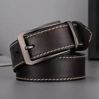 Ремень мужской кожаный с пряжкой-булавкой, первый слой, настоящая воловья кожа, мужская верхняя одежда, официальная одежда, деловая молодежная ручная работа, легкий нижний ремень без окантовки 105cm