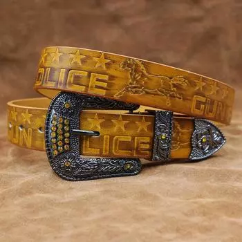 Ремень мужской кожаный с пряжкой из натуральной коровьей кожи в стиле ретро для мужчин, молодежный, ручной работы, универсальный, повседневный, для джинсов 105cm жёлтый