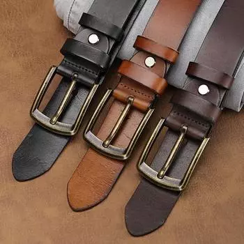 Ремень мужской кожаный с пряжкой молодежный повседневный деловой ремень первый слой из коровьей кожи джинсовый ремень 105cm коричневый